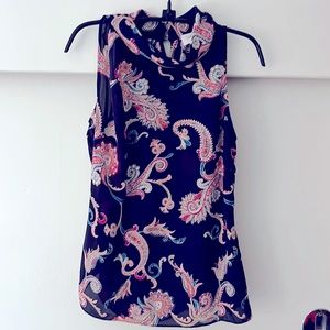 Euc laundry shelli segal navy and pink paisley blouse
